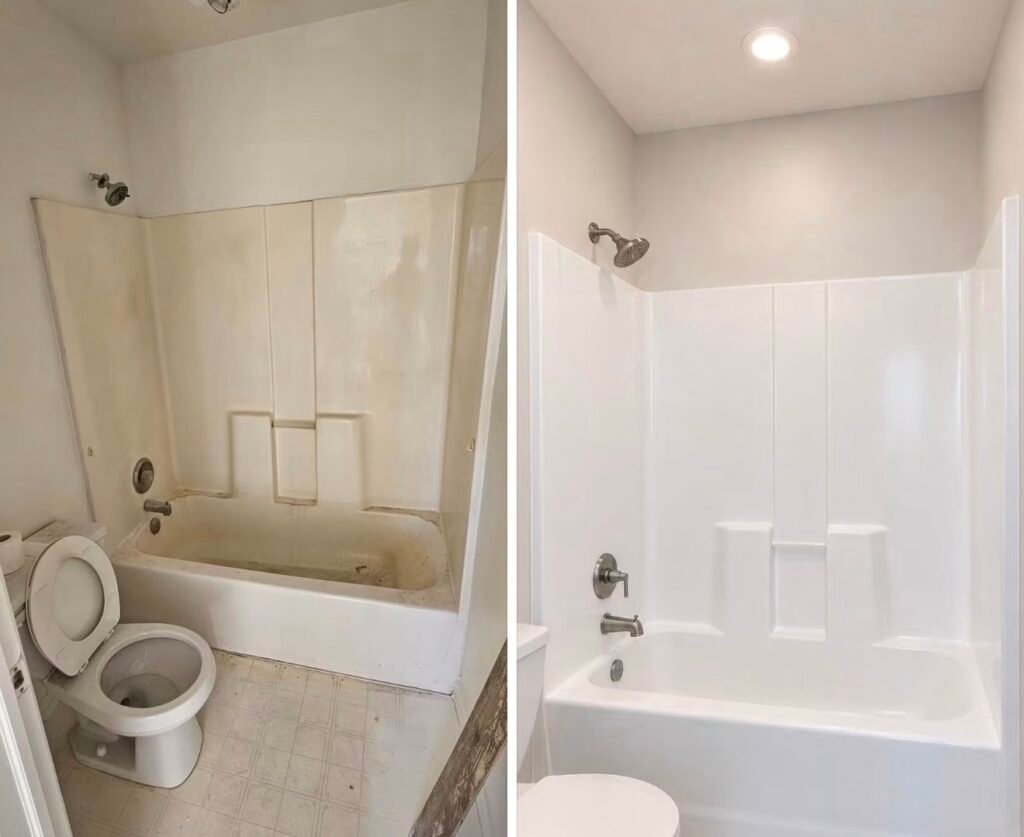Before and after bathtub and tile resurfacing
